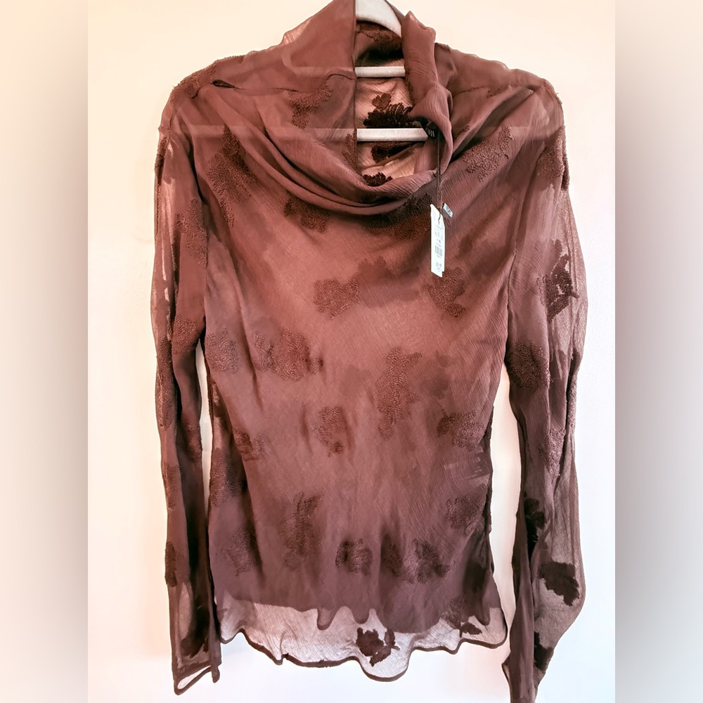 Zara Sheer Brown Floral Blouse - Picture 3 of 6